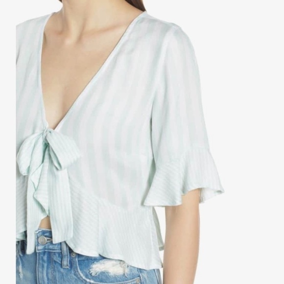 Mint Stripe Tie Front Peplum Top - Picture 3 of 5